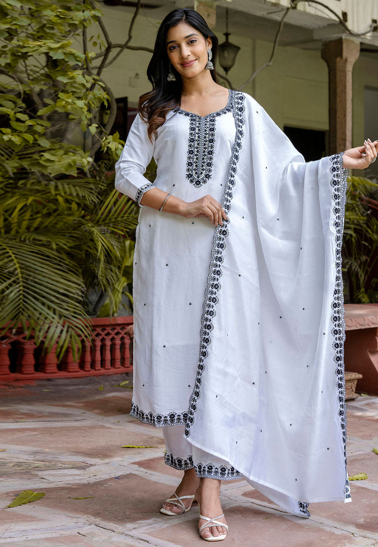 White Viscose Readymade Pant Style Suit