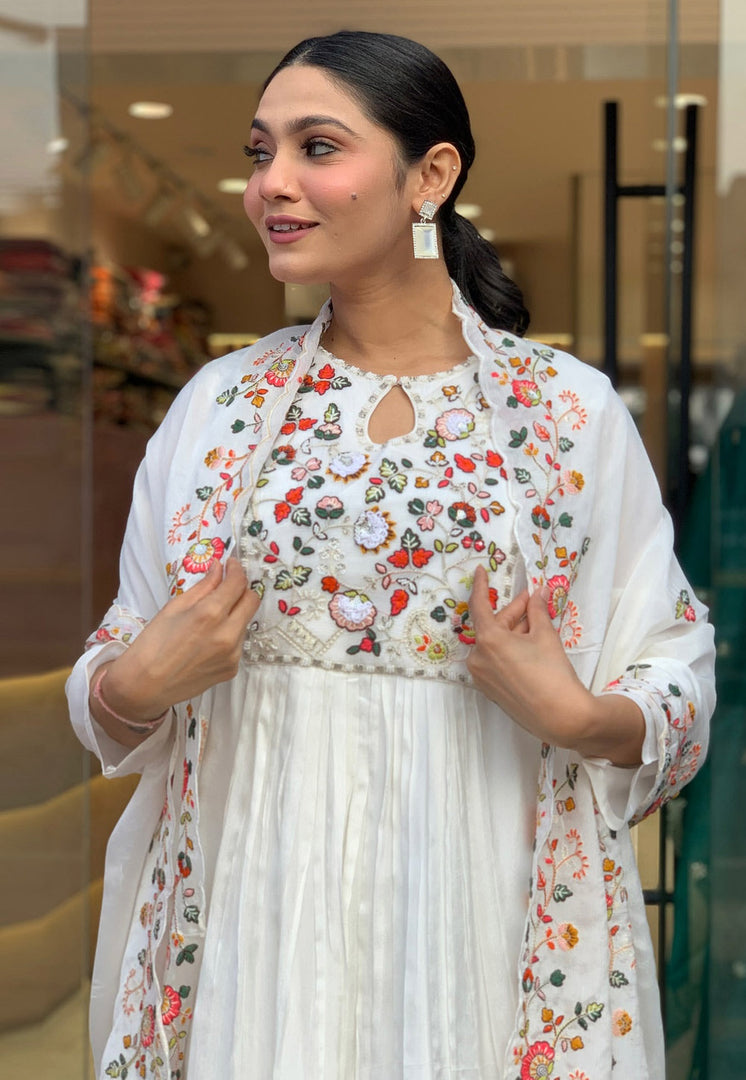 White Viscose Readymade Pant Style Suit