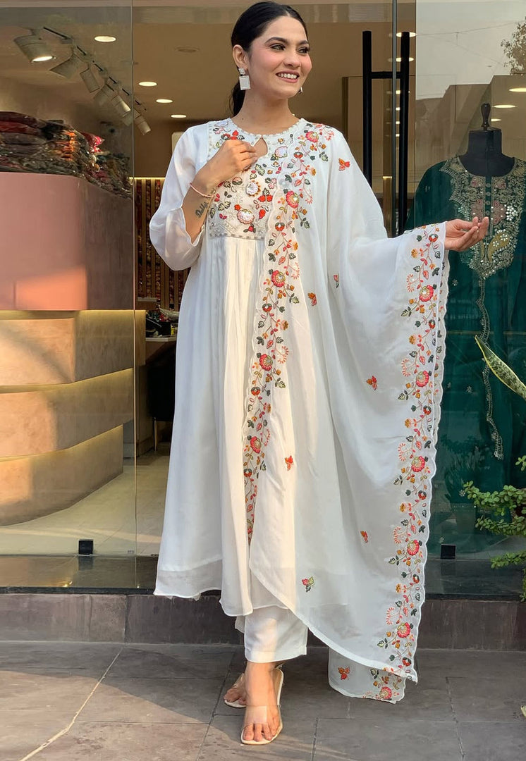 White Viscose Readymade Pant Style Suit