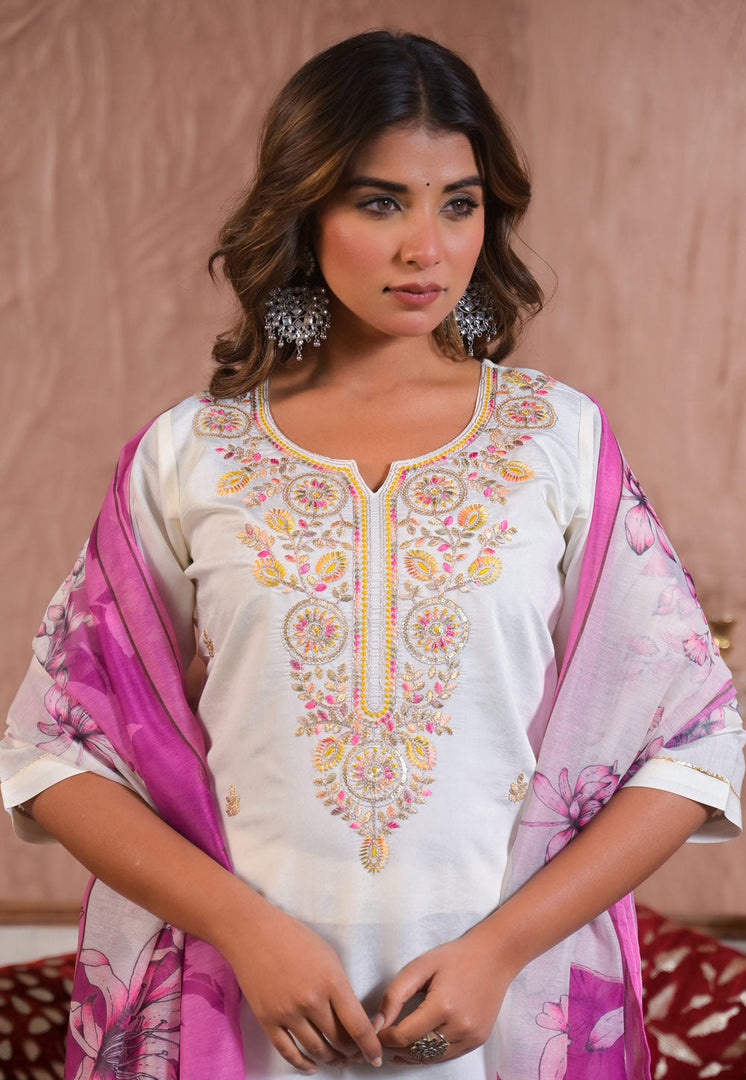 White Viscose Readymade Pant Style Suit