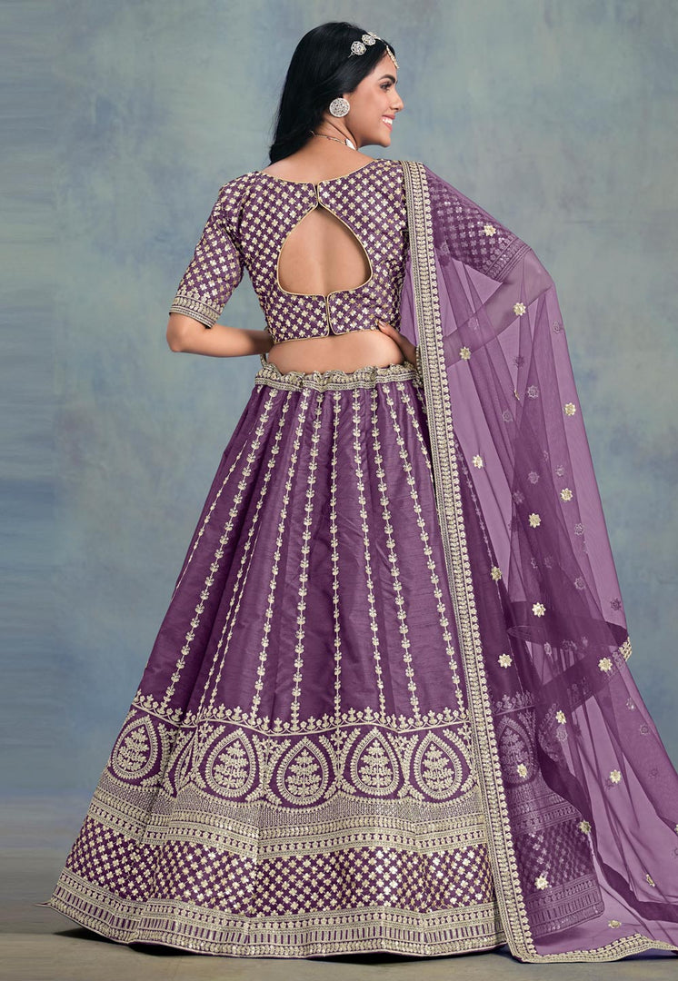 Wine Art Silk Circular Lehenga Choli
