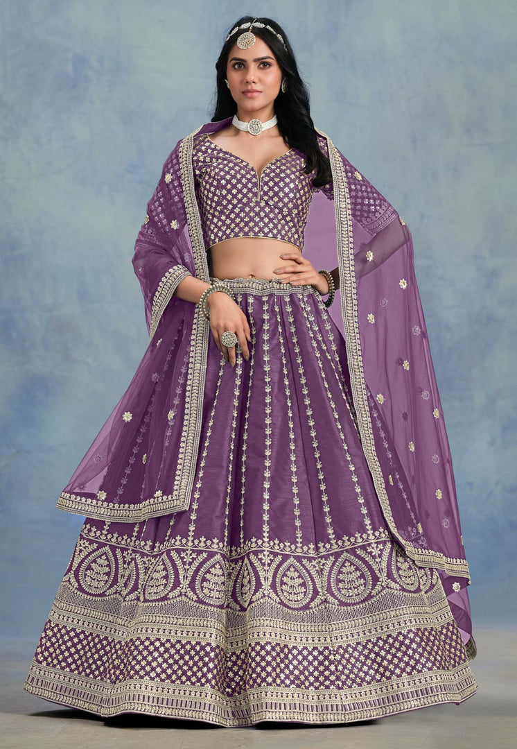 Wine Art Silk Circular Lehenga Choli