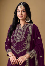 Load image into Gallery viewer, Wine Art Silk Gharara Suit
