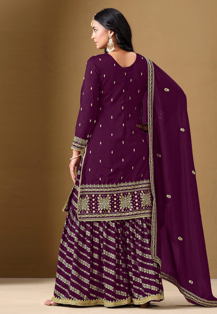 Wine Art Silk Gharara Suit