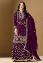 Load image into Gallery viewer, Wine Art Silk Gharara Suit
