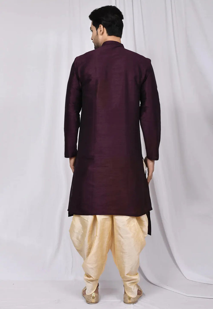 Wine Art Silk Indo Western Suit