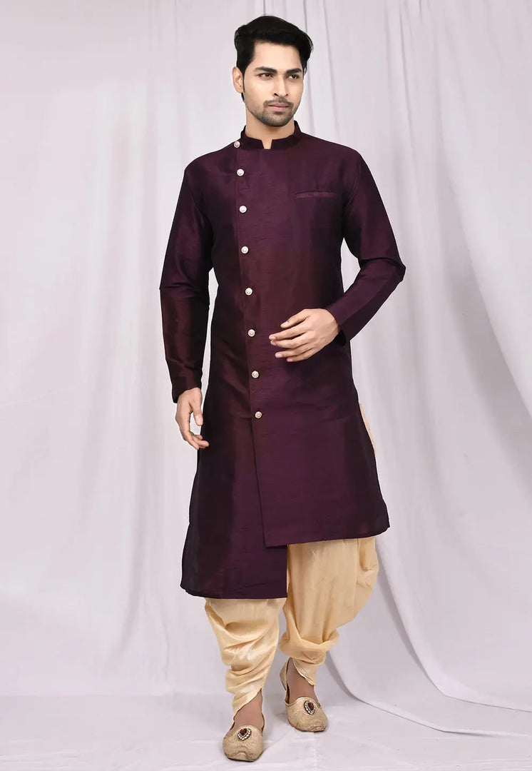 Wine Art Silk Indo Western Suit