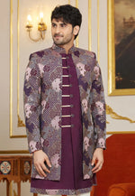 Load image into Gallery viewer, Wine Art Silk Jacket Style Sherwani
