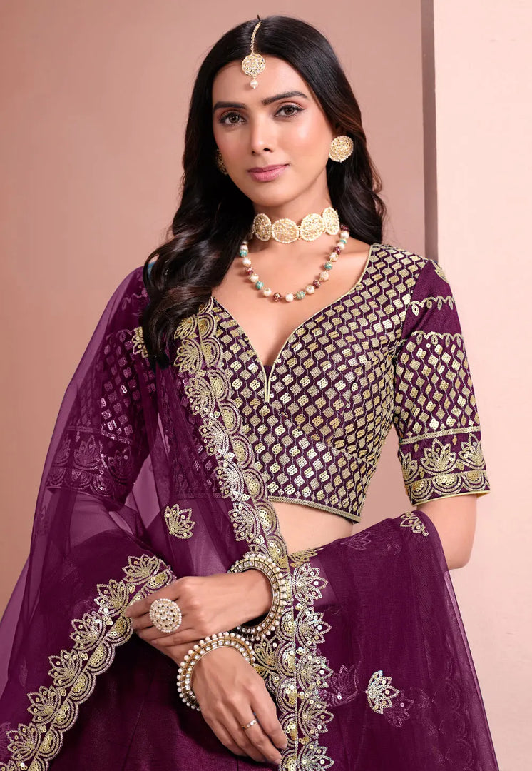 Wine Art Silk Lehenga Choli