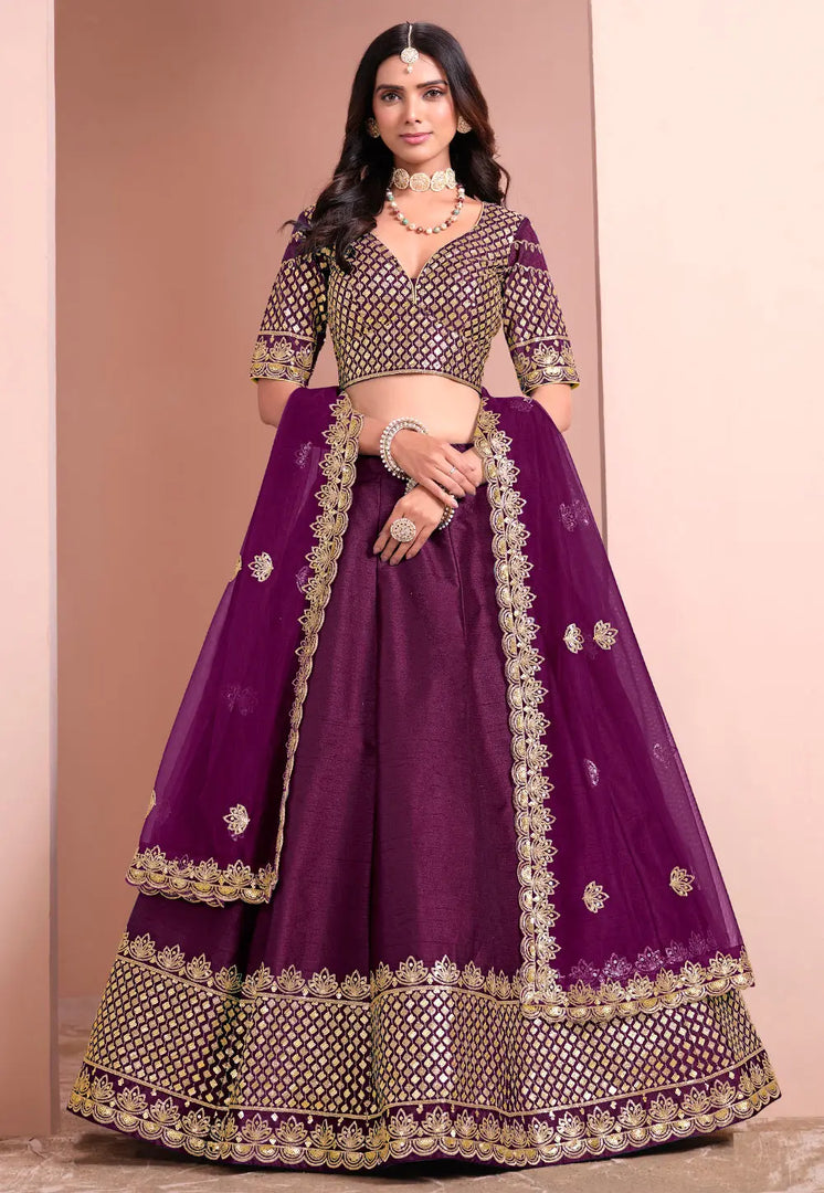 Wine Art Silk Lehenga Choli