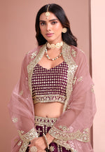 Load image into Gallery viewer, Wine Art Silk Lehenga Choli
