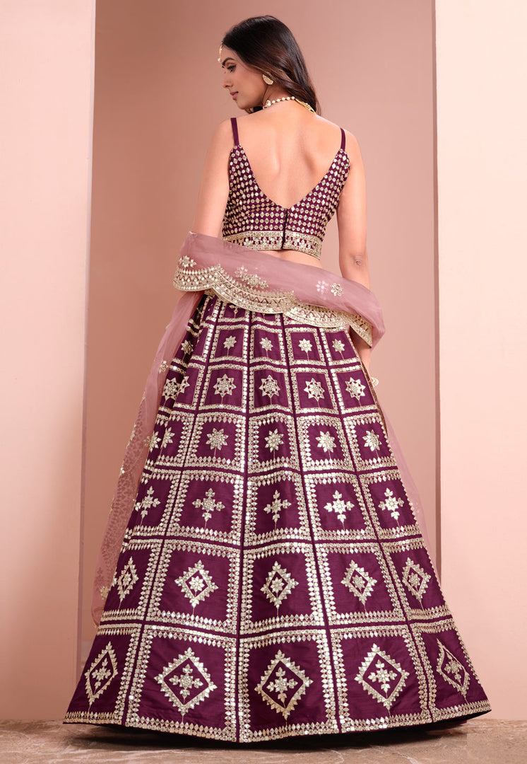 Wine Art Silk Lehenga Choli