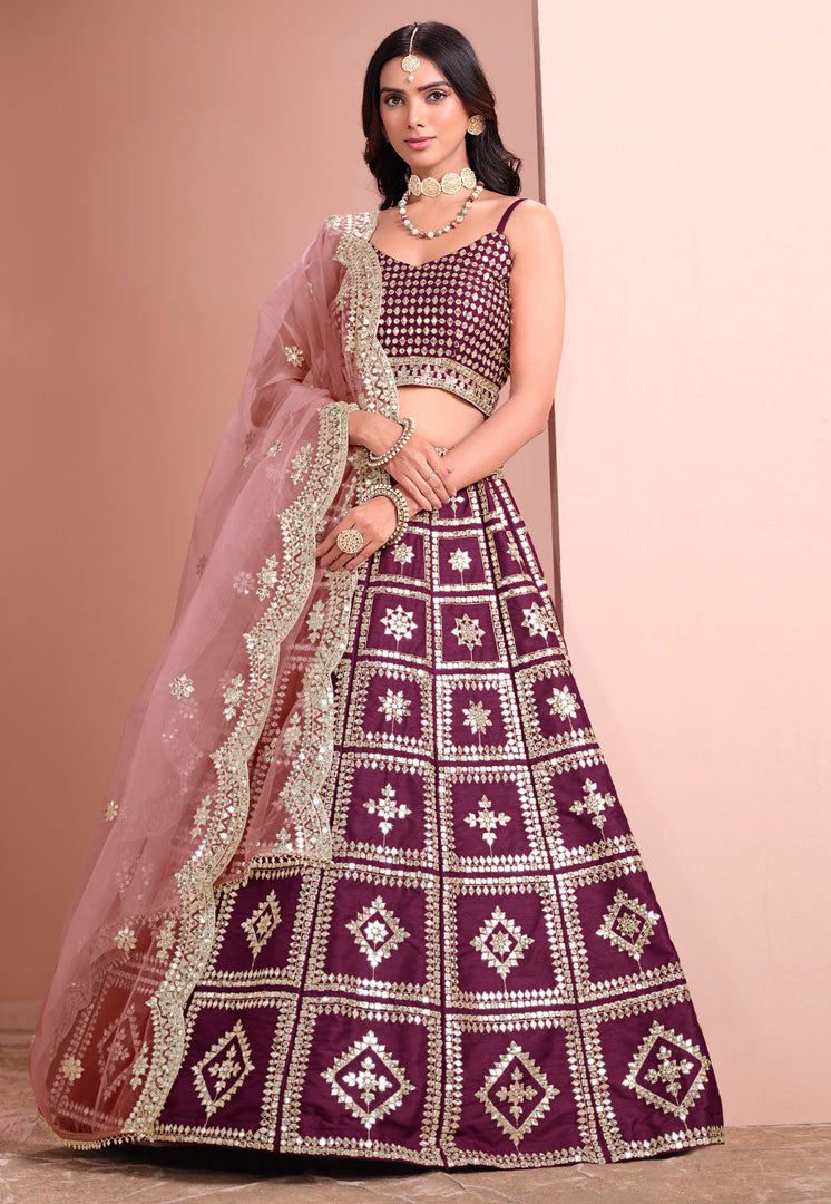 Wine Art Silk Lehenga Choli