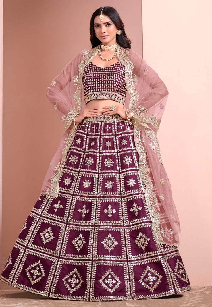Wine Art Silk Lehenga Choli