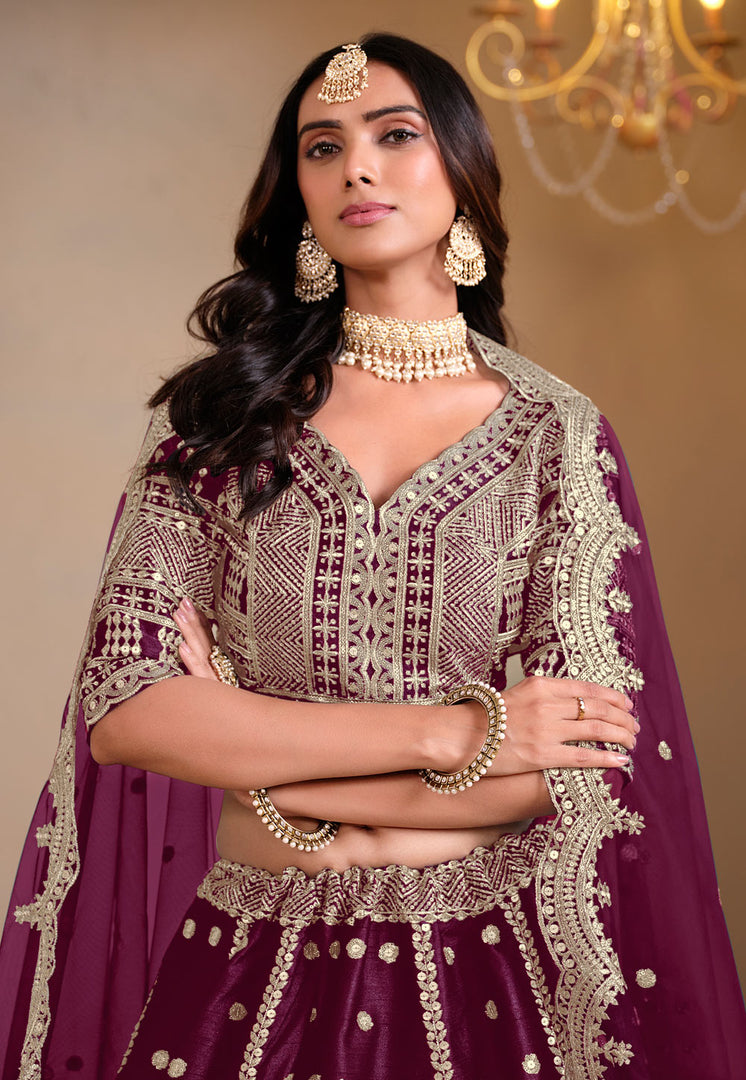 Wine Art Silk Lehenga Choli