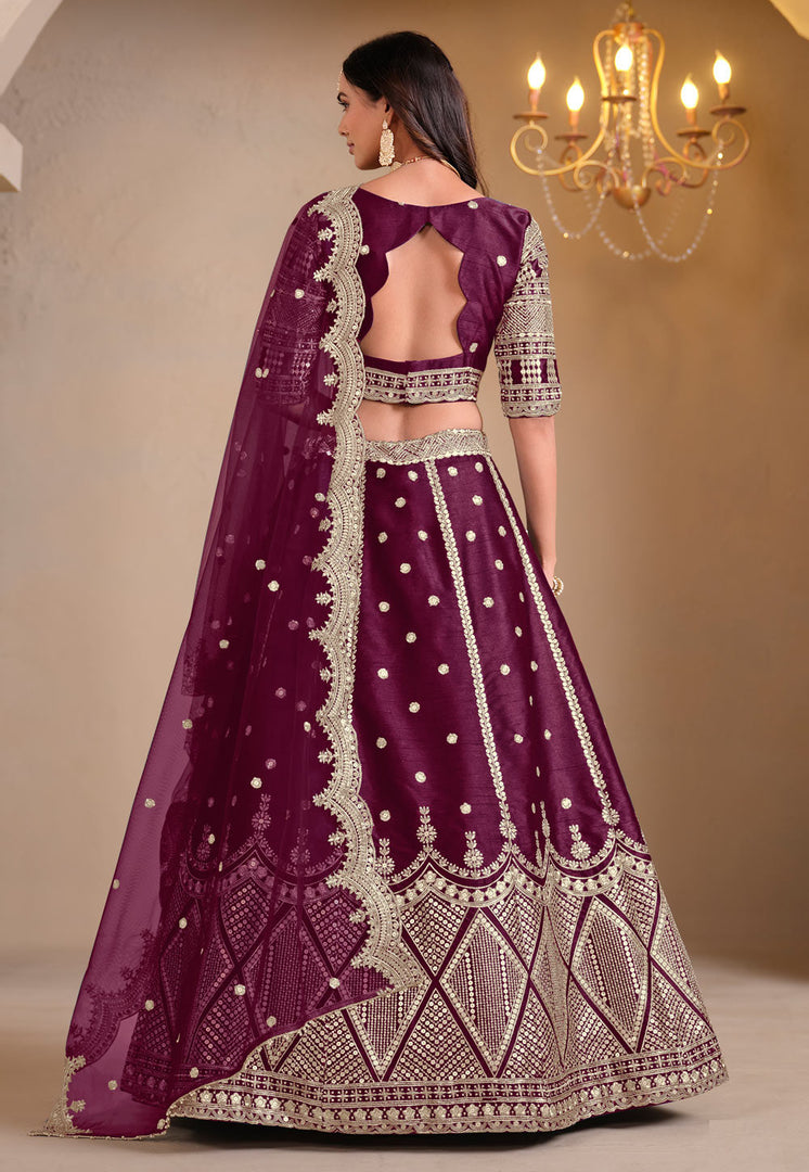 Wine Art Silk Lehenga Choli