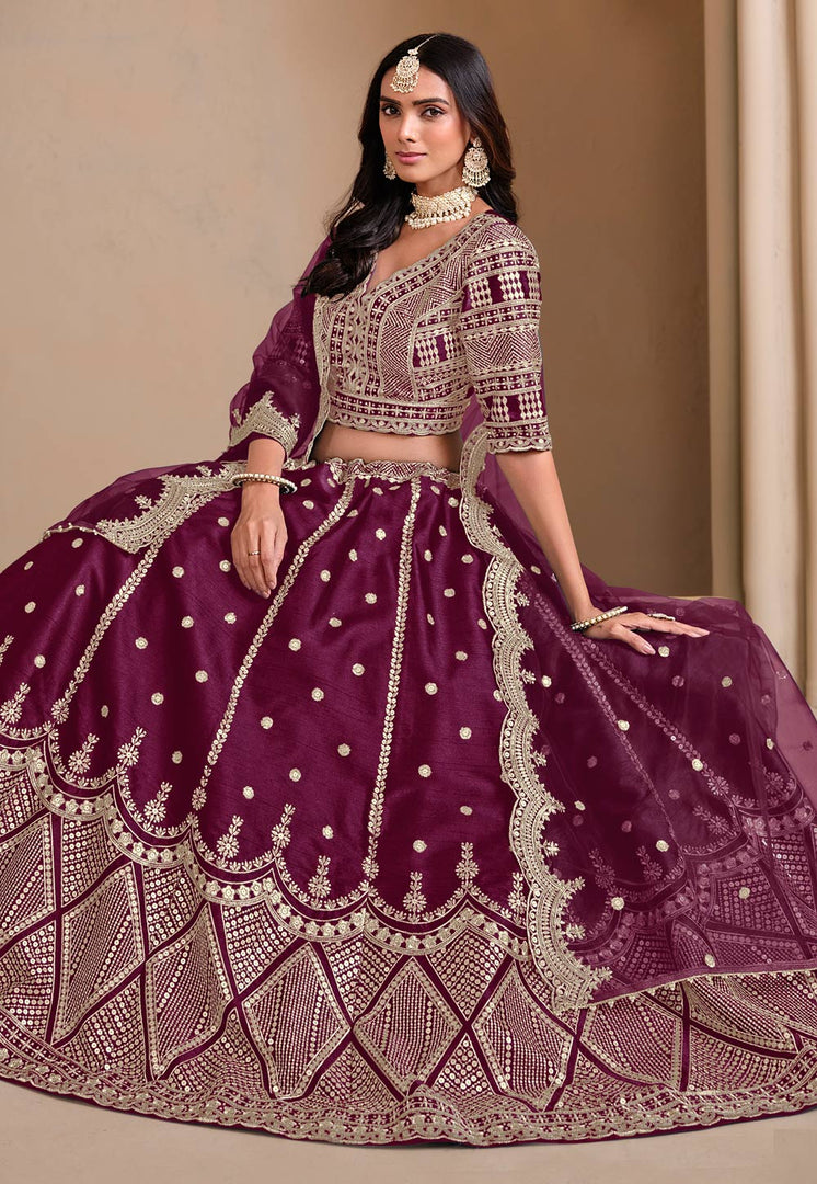 Wine Art Silk Lehenga Choli