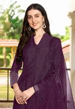 Load image into Gallery viewer, Wine Art Silk Readymade Pant Style Suit

