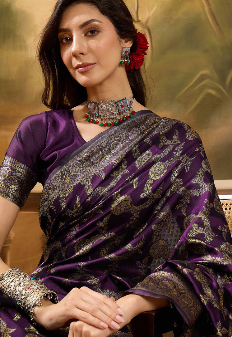 Wine Banarasi Jacquard Saree