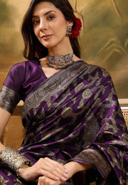 Wine Banarasi Jacquard Saree