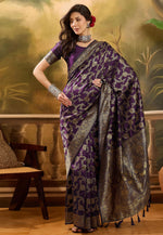 Load image into Gallery viewer, Wine Banarasi Jacquard Saree