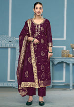 Load image into Gallery viewer, Wine Banarasi Pakistani Suit
