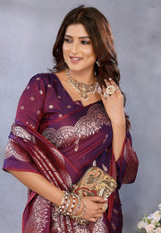 Wine Banarasi Silk Saree