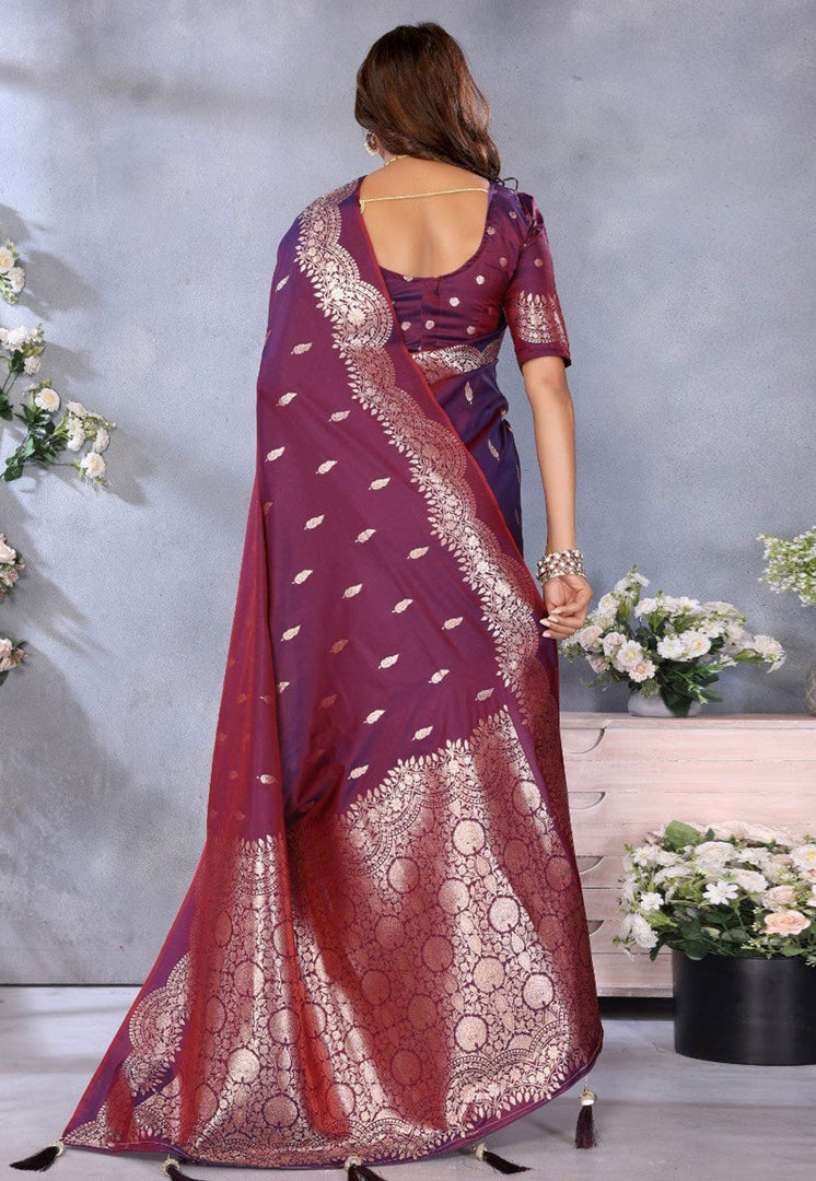 Wine Banarasi Silk Saree