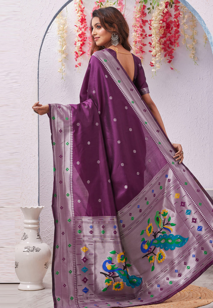 Wine Banarasi Silk Saree