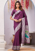 Load image into Gallery viewer, Wine Banarasi Silk Saree