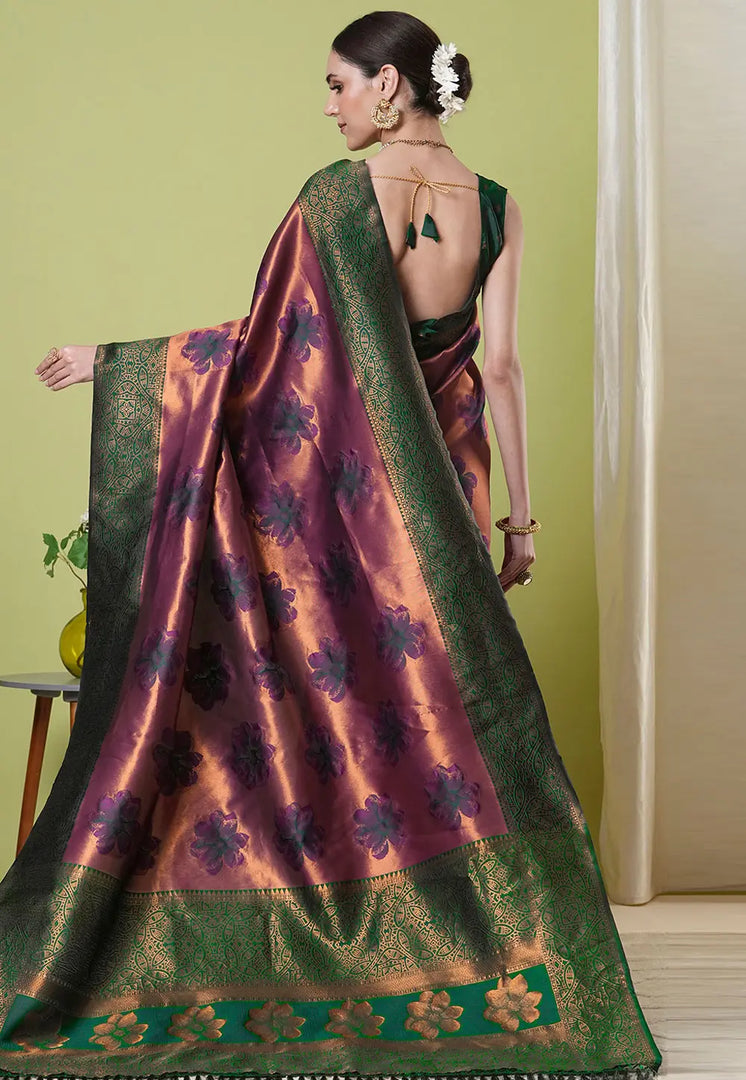 Wine Banarasi Silk Saree