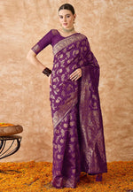 Load image into Gallery viewer, Wine Banarasi Silk Saree