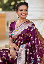 Load image into Gallery viewer, Wine Banarasi Silk Saree
