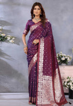 Load image into Gallery viewer, Wine Banarasi Silk Saree With Blouse

