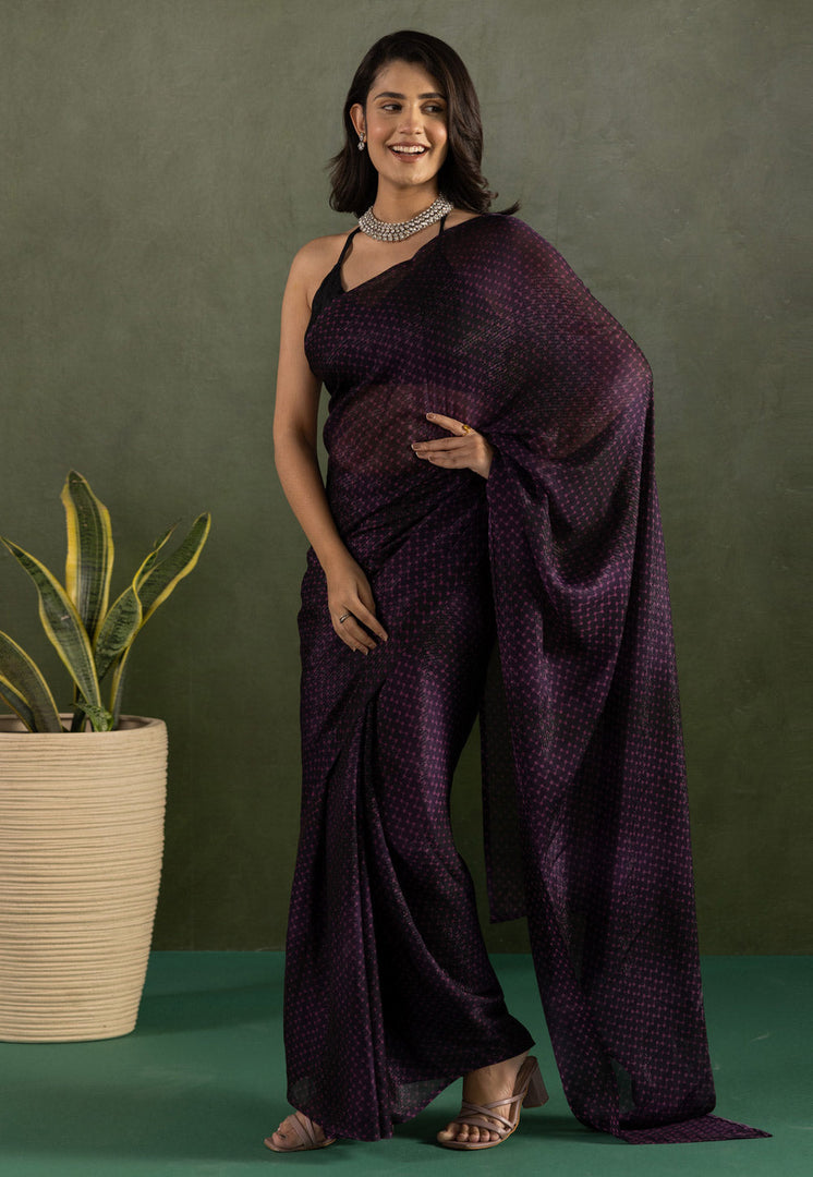 Wine Chiffon Lehenga Saree
