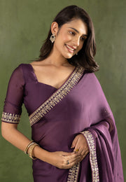Wine Chiffon Lehenga Saree