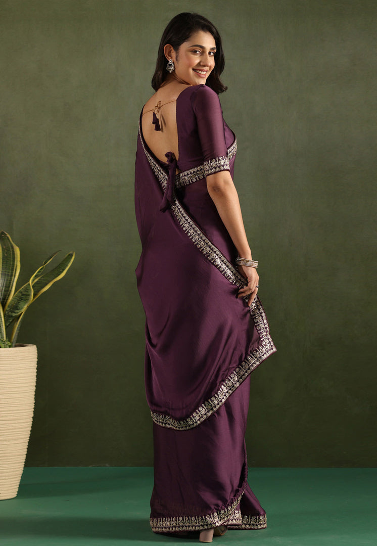 Wine Chiffon Lehenga Saree