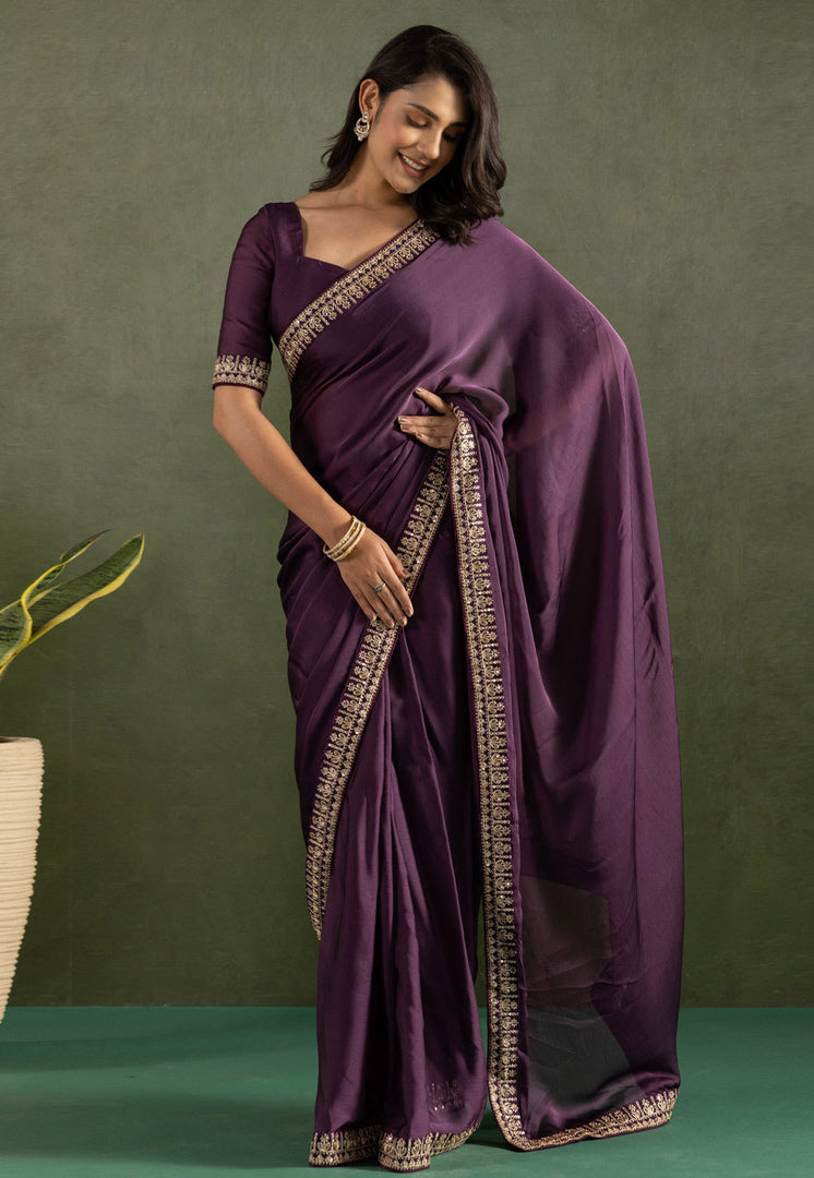 Wine Chiffon Lehenga Saree
