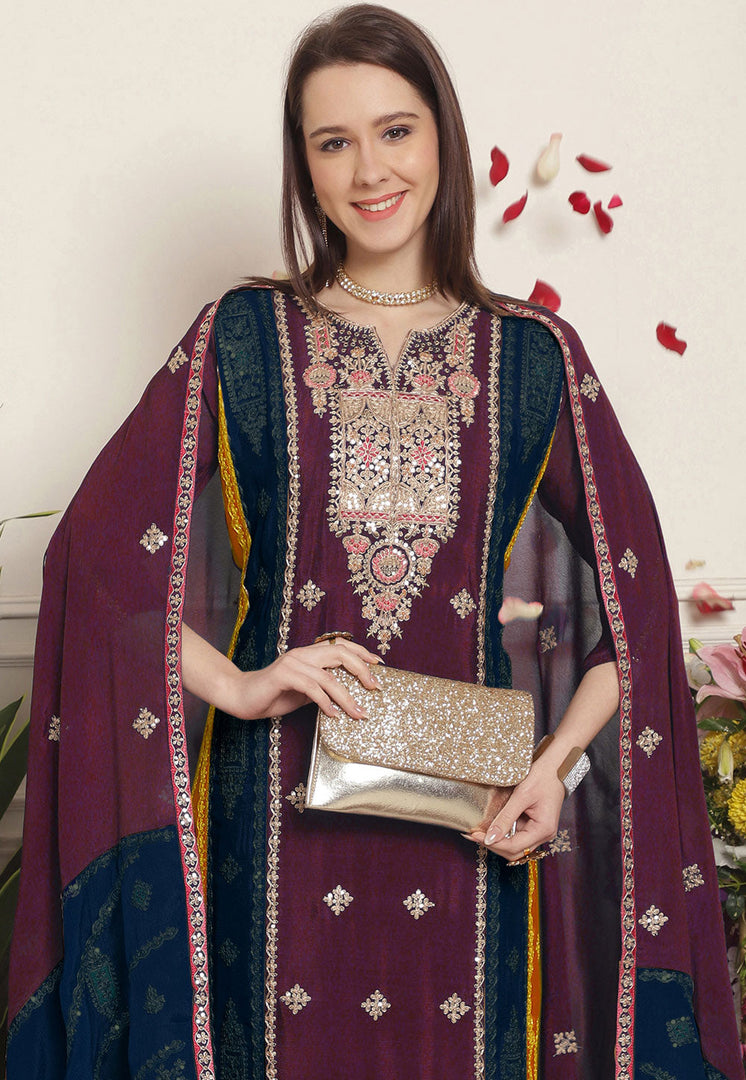 Wine Chinon Chiffon Pakistani Suit