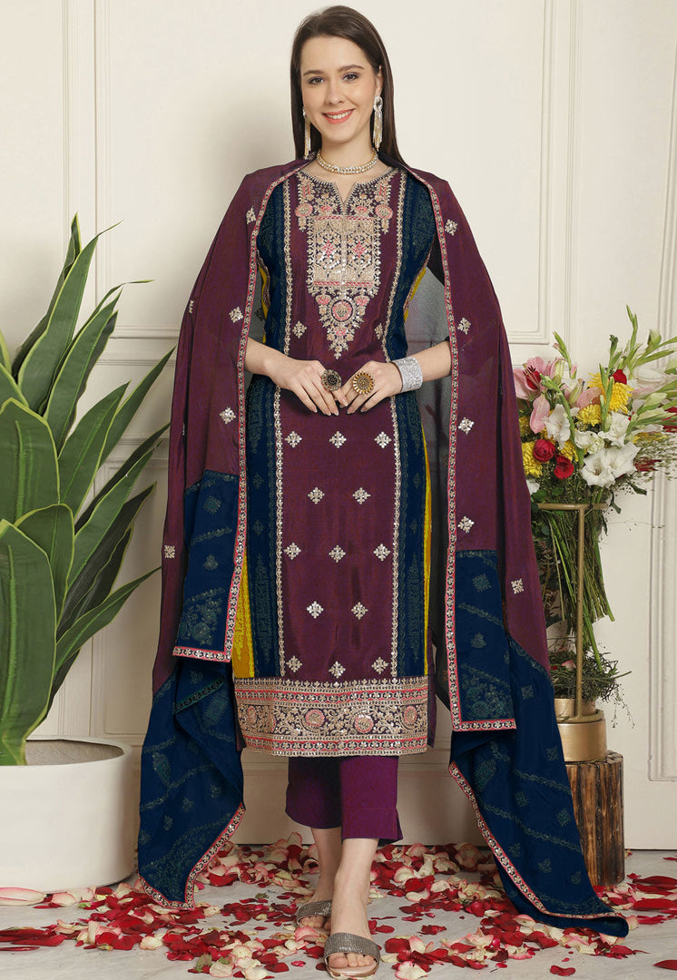 Wine Chinon Chiffon Pakistani Suit