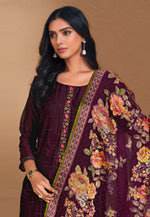 Load image into Gallery viewer, Wine Chinon Chiffon Pant Style Suit
