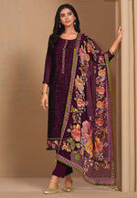 Load image into Gallery viewer, Wine Chinon Chiffon Pant Style Suit
