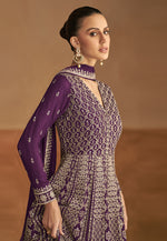 Load image into Gallery viewer, Wine Chinon Embroidered Anarkali Suit
