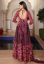 Load image into Gallery viewer, Wine Chinon Silk Long Anarkali Suit
