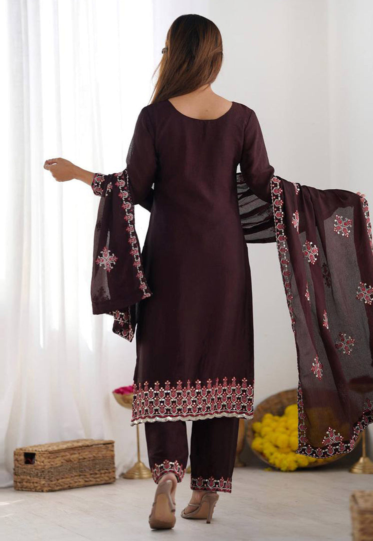 Wine Chinon Silk Readymade Pakistani Suit