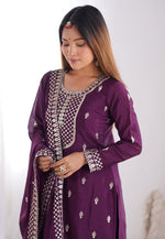 Load image into Gallery viewer, Wine Chinon Silk Readymade Palazzo Suit
