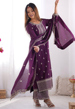 Load image into Gallery viewer, Wine Chinon Silk Readymade Palazzo Suit
