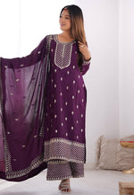 Load image into Gallery viewer, Wine Chinon Silk Readymade Palazzo Suit
