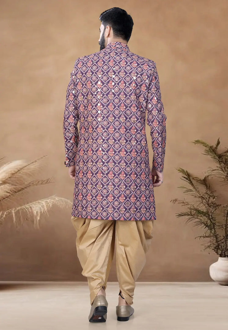 Wine Cotton Indo Western Suit