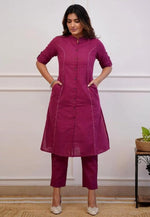 Load image into Gallery viewer, Wine Cotton Kurta Set With Pent
